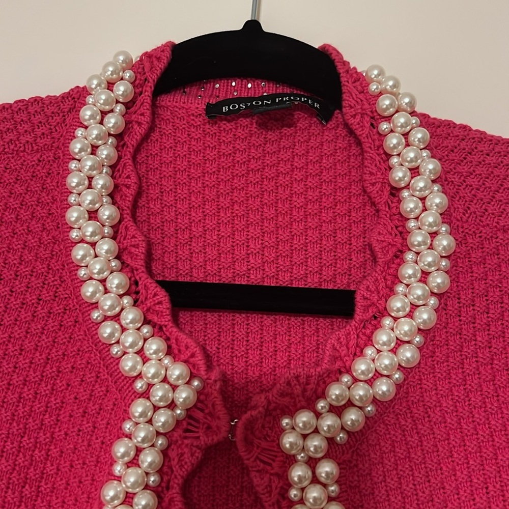 Boston Proper. Crochet Pink Perl Cardigan. Size S. - Picture 6 of 10